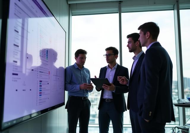 Team collaborating on data dashboard